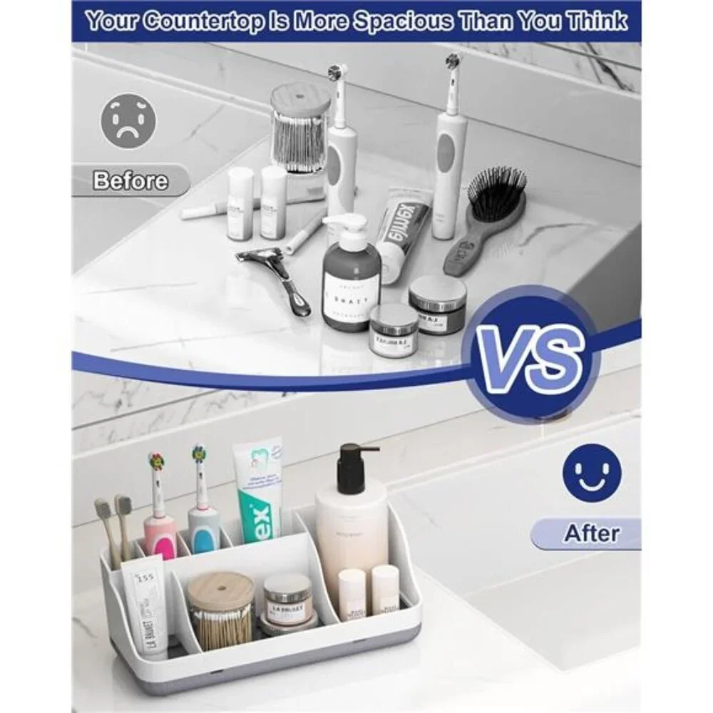 Bathroom Counter Organizer Toothbrush Holder 7 Slots Toothpaste Vanity Storage